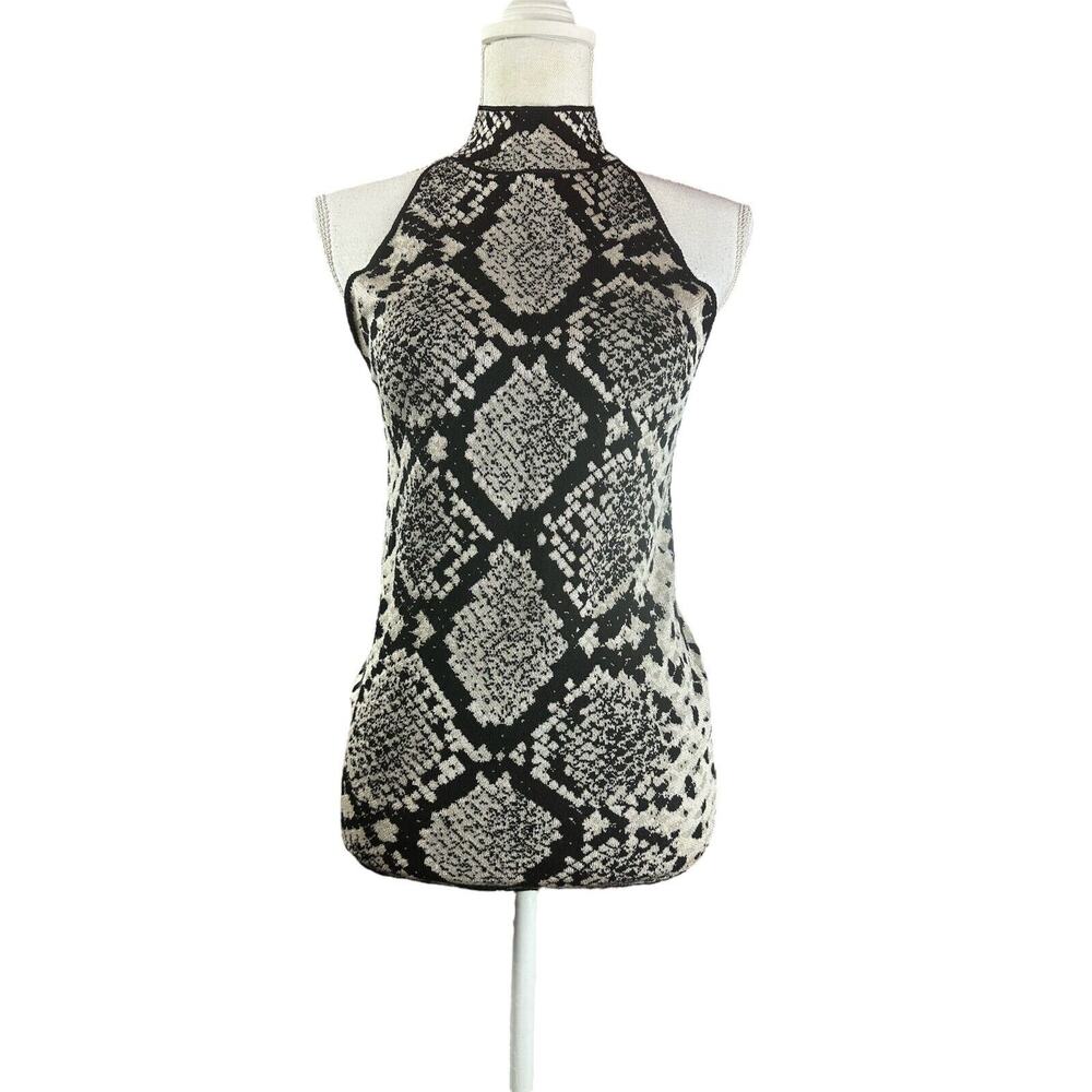 Zara Knit High Neck Shirt Snake Print Sleeveless Fitted Animal Print Size Large